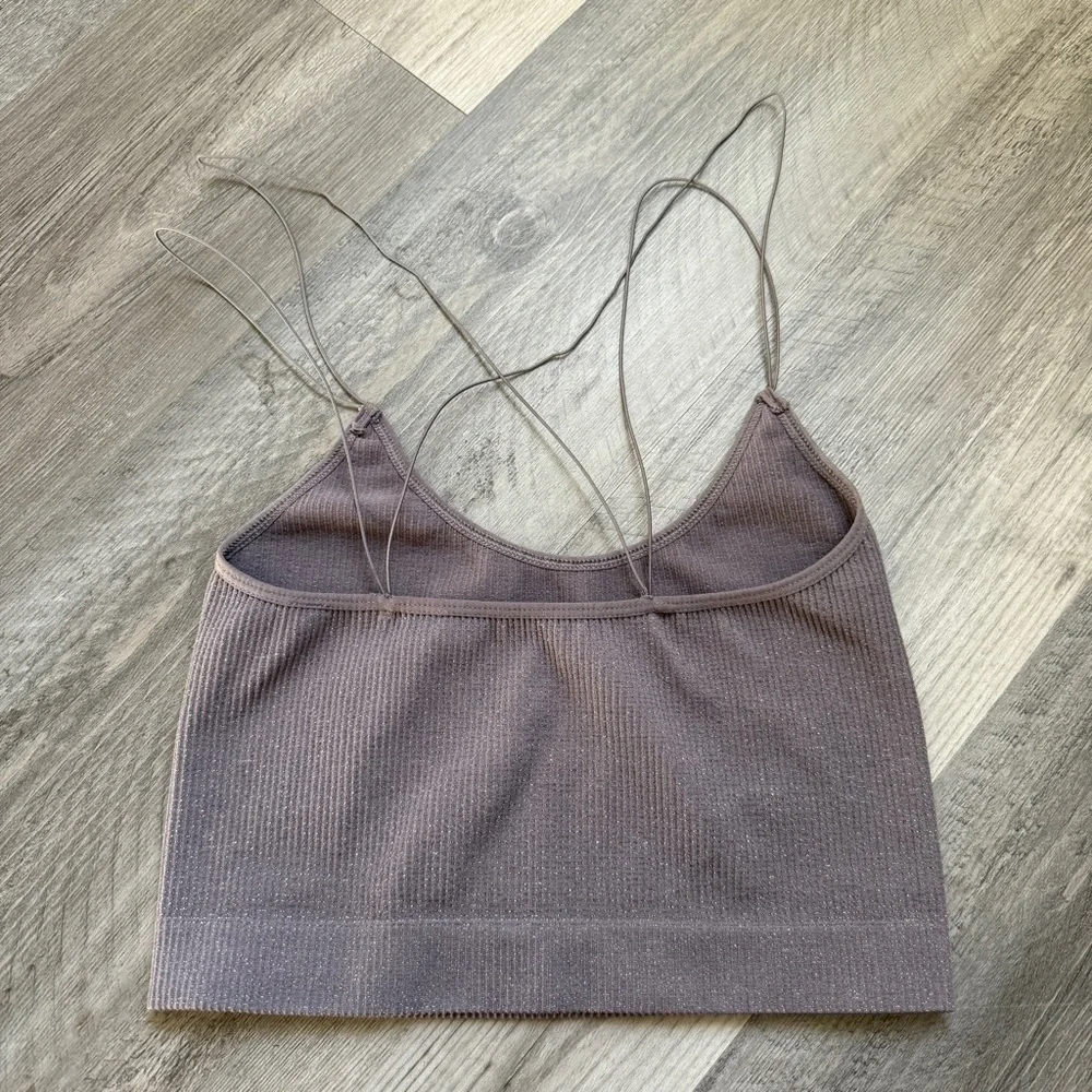 Urban Outfitters Ribbed Bralette Gray Silver Metallic Medium Minimalist Stretchy - Picture 6 of 9